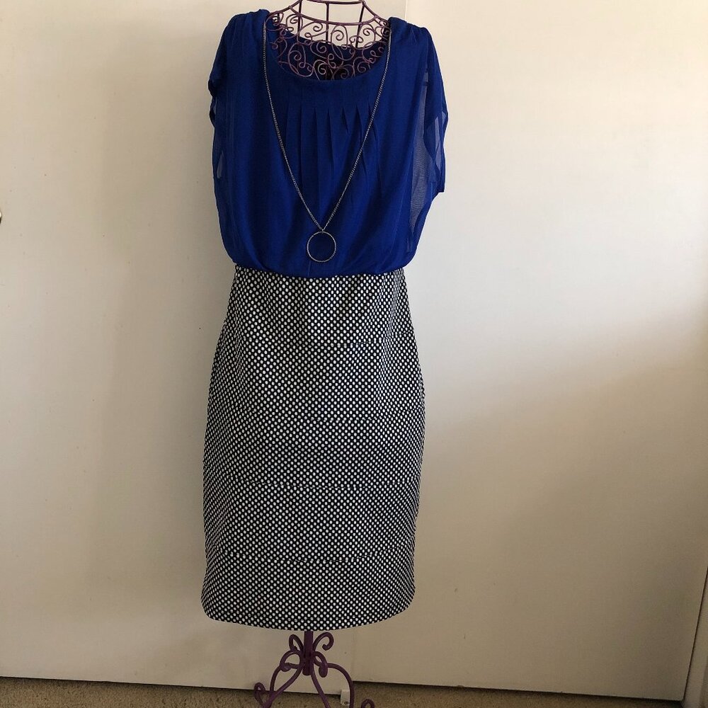 Enfocus Studio Dress Straight Midi Pleated Front Womens Size 8 royal blue/ Black